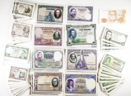 Lot of 222 Spanish banknotes. 1 peseta (22 of 1948, 31 of 1951, 46 of 1953), many correlatives. 87 treasury bills to 5 pesetas (59 from 1935, 12 from ...