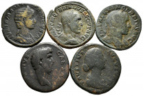 Lot of 5 coins from the Roman Empire. Sestertius of different emperors: Aelius, Faustina II, Alexander Severus, Trajan Decius and Julia Mamaea. Ae. TO...