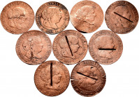 Lot of 10 coins of Isabel II. Interesting set of 5 cents of Escudo from 1868 demonetized for being fake from the period. Ae. TO EXAMINE. Choice F/Almo...