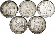 Lot of 5 coins of 1 peseta of 1933 of the II Republic. TO EXAMINE. VF/Choice VF. Est...50,00. 


 SPANISH DESCRIPTION: Lote de 5 monedas de 1 peset...