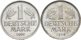 Lot of 2 coins from Germany. 1 Mark 1958 J and 1961 F. Cu / Ni. TO EXAMINE. VF/Choice VF. Est...40,00. 


 SPANISH DESCRIPTION: Lote de 2 monedas d...