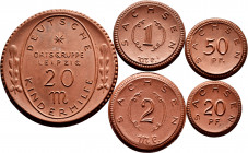 Lot of 5 coins from Germany. Porcelain necessity coins made in the Weimar Republic 1921/2. Different values. TO EXAMINE. Mint state. Est...60,00. 

...