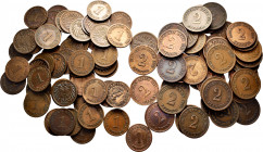 Lot of 96 coins from Germany. Different values 1 Pfennig (56), 2 Pfennig (40) from 1874 to 1916, variety of years and mints. Include a few rare. Ae. T...