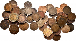 Lot of 55 coins from Germany. 1 Pfennig and 2 Pfennig with variety of years and mints. Minted from 1923 to 1936. Ae. TO EXAMINE. VF. Est...50,00. 

...