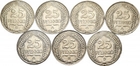 Lot of 7 coins from Germany. 25 Pfennig from 1909 to 1922, different mints. Ni. TO EXAMINE. Choice VF/Almost XF. Est...50,00. 


 SPANISH DESCRIPTI...