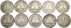 Lot of 10 coins from Germany. 1 Reichmark from 1923 to 1938, different mints. Ni. TO EXAMINE. VF/Choice VF. Est...40,00. 


 SPANISH DESCRIPTION: L...