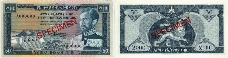 ÄTHIOPIEN. Kaiserreich. 50 Dollars o. J. / ND (1966). Rot / red: SPECIMEN. Pick ...