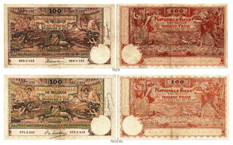 BELGIEN. Banque Nationale de Belgique. 100 Francs 1910, 6. Juni. & 100 Francs 19...