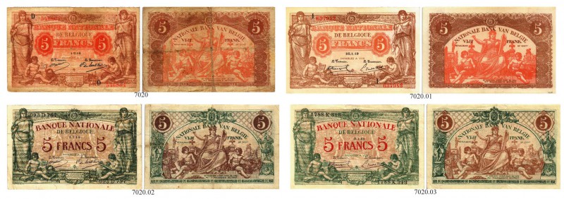 BELGIEN. Banque Nationale de Belgique. 5 Francs 1914, 1. Juli. 5 Francs 1919, 25...