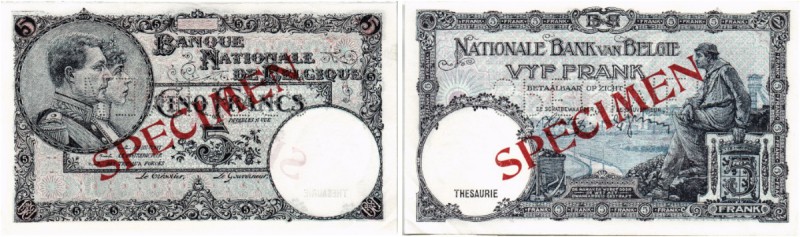 BELGIEN. Banque Nationale de Belgique. 5 Francs o. J. / ND. SPECIMEN ohne Datum ...