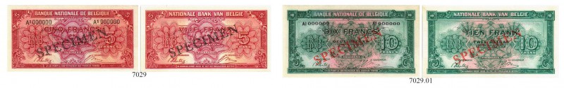 BELGIEN. Banque Nationale de Belgique. 5 Francs 1943, 1. Februar. / 1 Belga. SPE...