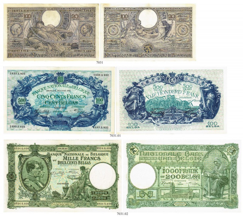 BELGIEN. Banque Nationale de Belgique. 100 Francs 1943, 31. März / 20 Belgas. 50...