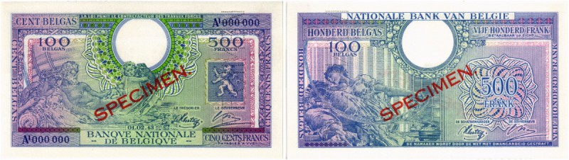 BELGIEN. Banque Nationale de Belgique. 500 Francs 1943, 1. Februar / 100 Belgas....