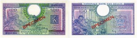 BELGIEN. Banque Nationale de Belgique. 500 Francs 1943, 1. Februar / 100 Belgas. SPECIMEN. Seriennummer A¹ 000000. Signatur Theunis - Sontag. In Perfo...