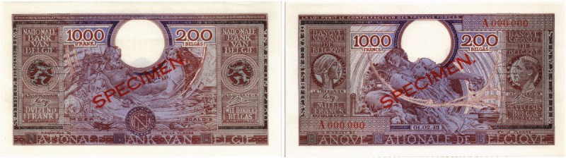 BELGIEN. Banque Nationale de Belgique. 1000 Francs 1943, 1. Februar / 200 Belgas...