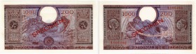 BELGIEN. Banque Nationale de Belgique. 1000 Francs 1943, 1. Februar / 200 Belgas. SPECIMEN. Seriennummer A 000000. Signatur Theunis - Sontag. In Perfo...