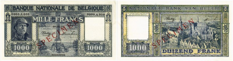 BELGIEN. Banque Nationale de Belgique. 1000 Francs o. J. / ND. SPECIMEN. Jahr 00...