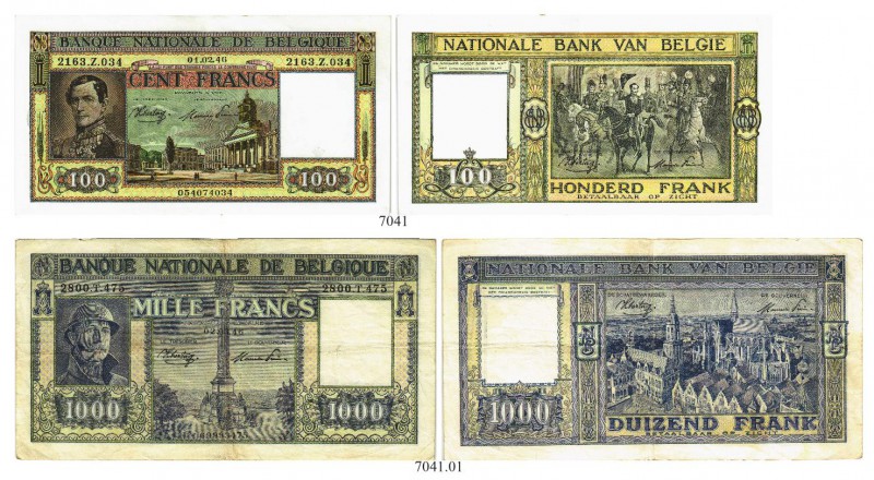 BELGIEN. Banque Nationale de Belgique. 100 Francs 1946, 1. Februar & 1000 Francs...