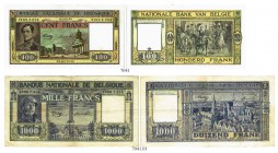 BELGIEN. Banque Nationale de Belgique. 100 Francs 1946, 1. Februar & 1000 Francs 1946, 2. März. Beide Signaturen Frère - Sontag. BB 100/19A, 1000/15B....