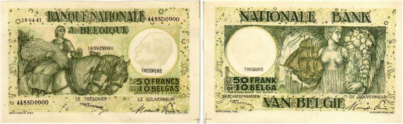 BELGIEN. Banque Nationale de Belgique. 50 Francs 1947, 19. April. Zeitgenössisch...