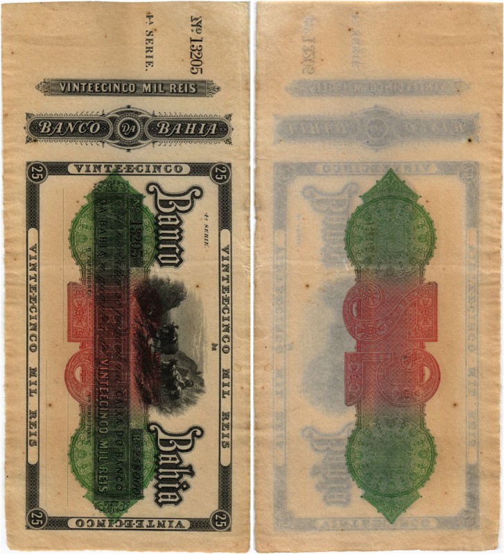 BRASILIEN. Imperio do Brasil. Banco da Bahia. 25 Mil Reis o. J. (um 1860). Blank...