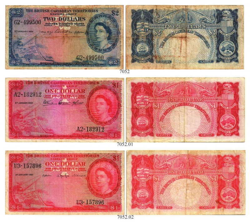 BRITISCH CARIBBEAN TERRITORIES. 1 Dollar 1953, 5. Januar. 1 Dollar von 1961, 2. ...