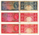 BRITISCH CARIBBEAN TERRITORIES. 1 Dollar 1953, 5. Januar. 1 Dollar von 1961, 2. Januar & 2 Dollars von 1956, 3. Januar. Pick 7a, c, 8b. IV - III / Fin...