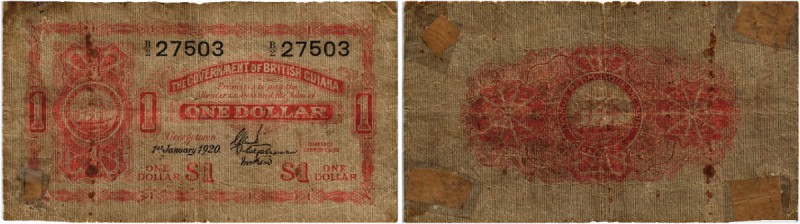 BRITISCH GUYANA. 1 Dollar 1920. 1. Januar. Pick 1A. Sehr selten / Very rare. Rep...