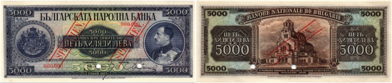 BULGARIEN. Königreich. Nationalbank. 5000 Leva 1925. Specimen. Seriennummern 000...