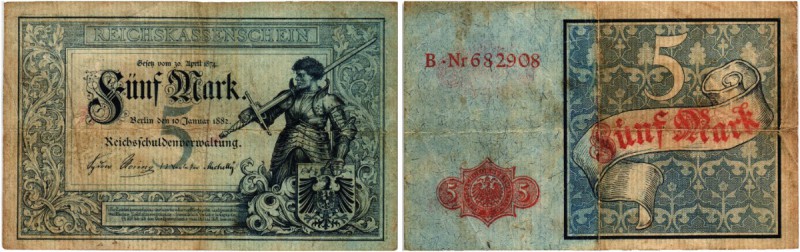 DEUTSCHLAND VOR 1918. Reichsbanknoten und Reichskassenscheine 1874-1914. 5 Mark ...