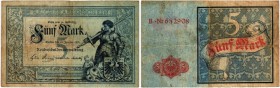 DEUTSCHLAND VOR 1918. Reichsbanknoten und Reichskassenscheine 1874-1914. 5 Mark 1882, 10. Januar. Serie B. Rosenberg/Grabowski 6. Pick 4. Selten / Rar...