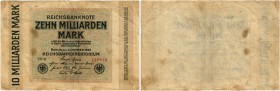 DEUTSCHLAND NACH 1918. Geldscheine der Inflation 1919-1924. 10 Milliarden Mark 1923, 1. Okt. Einteilung nach Rosenberg/Grabowski: a. CD, DV, FG, GD, N...