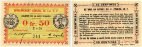 ELFENBEINKÜSTE. Gouvernement General de l' A. O. F. 0.50 Franc 1917. 11. Februar. Pick 1a. Le Clerc-Kolsky 363. Selten / Rare. I / Uncirculated.
