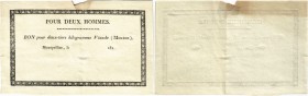 FRANKREICH KÖNIGREICH (1815-1848). Kuriositäten. Varia 182x. Militärgutschein für 2/3 Kg. Schafsfleisch. Für 2 Männer. Ausgegeben in Montpellier. Selt...