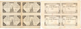 FRANKREICH 1. REPUBLIK (1792-1804). Assignaten-Anweisungen. Lot. Bogen zu 50 Livres von 1792, 14. Dezember (4) & Bogen zu 100 Francs Nivose 18, an 3 (...