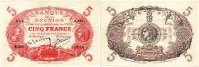 FRANKREICH 3. REPUBLIK (1870-1940). La Réunion. Banque de La Réunion. 5 Francs o. J. (1912-44). Pick 14. Selten in dieser Erhaltung / Rare in this con...