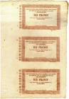 FRANKREICH 3. REPUBLIK (1870-1940). Notgeld. 10 Francs 1870, 22. Oktober. Bogen eines 10 Francs der Caisses Pupliques de la Haute-Vienne in Limoges (3...