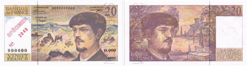 FRANKREICH 5. REPUBLIK (1958-). Banque de France. 20 Francs o. J. / ND. Specimen...