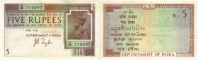 INDIEN. Britische Administration. Government of India. 5 Rupees o. J. / ND. Unterschrift: Taylor. Pick 4b. Sehr selten / Very Rare. Min. Rand­verfärbu...