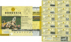 DEUTSCHLAND. Borussia Dortmund GmbH & Co. KGaA. 1 Aktie, Dortmund, 2000. Specimen einer Aktie, gelb, schwarz, liebevoll und detailliert gestaltete gro...