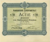 SCHWEIZ. Banken, Finanz und Versicherungen. Aktie Fr. 500.-, 1915, Aarau. Unten mit Aargauer Wappen. Blankett. Sehr schön / Very fine.