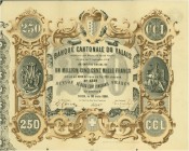 SCHWEIZ. Banken, Finanz und Versicherungen. Banque Cantonale du Valais. Aktie Fr. 250,-, 1859, Sion. Dekorativ mit Abbildungen von Transportgütern, La...