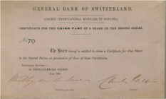 SCHWEIZ. Banken, Finanz und Versicherungen. General Bank of Switzerland (Crédit International Mobilier et Foncier). 1856, London. Zertifikat über ein ...