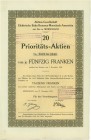 SCHWEIZ. Eisenbahnen / Bergbahnen / Trams etc. Aktie Fr. 50.-, 1918, Morschach. 20 Prioritätsaktien zu Fr. 50.-. Mit Liquidationsstempel von 1971, 197...