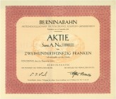 SCHWEIZ. Eisenbahnen / Bergbahnen / Trams etc. Berninabahn AG. 1933, Poschiavo. 3 unterschiedliche Ausgaben von 1933: Serie A Fr. 250.-, Serie B Fr. 1...
