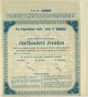 SCHWEIZ. Eisenbahnen / Bergbahnen / Trams etc. Schweizerische Glattthalbahn-Gesellschaft. Aktie Fr. 500.-, 1856, Uster. Dekorativer Unterdruck mit Lok...