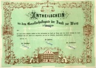 SCHWEIZ. Hotels & Tourismus. Zunft zur Waag - Anteilschein an dem Gesellschaftsgute. Anteilschein, 1871, Zürich. Prächtiger Titel mit der Abbildung de...