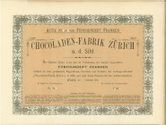 SCHWEIZ. Industrie / Energie. Chocoladen-Fabrik Zürich a.d. Sihl. Aktie Fr. 500.-, 1879, Zürich. Blankett. Vorzüglich / Extremely fine.