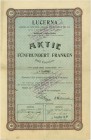 SCHWEIZ. Industrie / Energie. Lucerna Anglo Swiss Milk Chocolate Co. Aktie Fr. 500.-, 1905, Hochdorf. Kleine Fehlstelle im Falz. Sehr schön / Very fin...