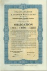 SCHWEIZ. Öffentliche Anleihen. Kanton St.Gallen. Obligation Fr. 1'000.-, 1933, St. Gallen. Mit Faksimile-Unterschrift von KVP Regierungs­rat Emil Mäde...